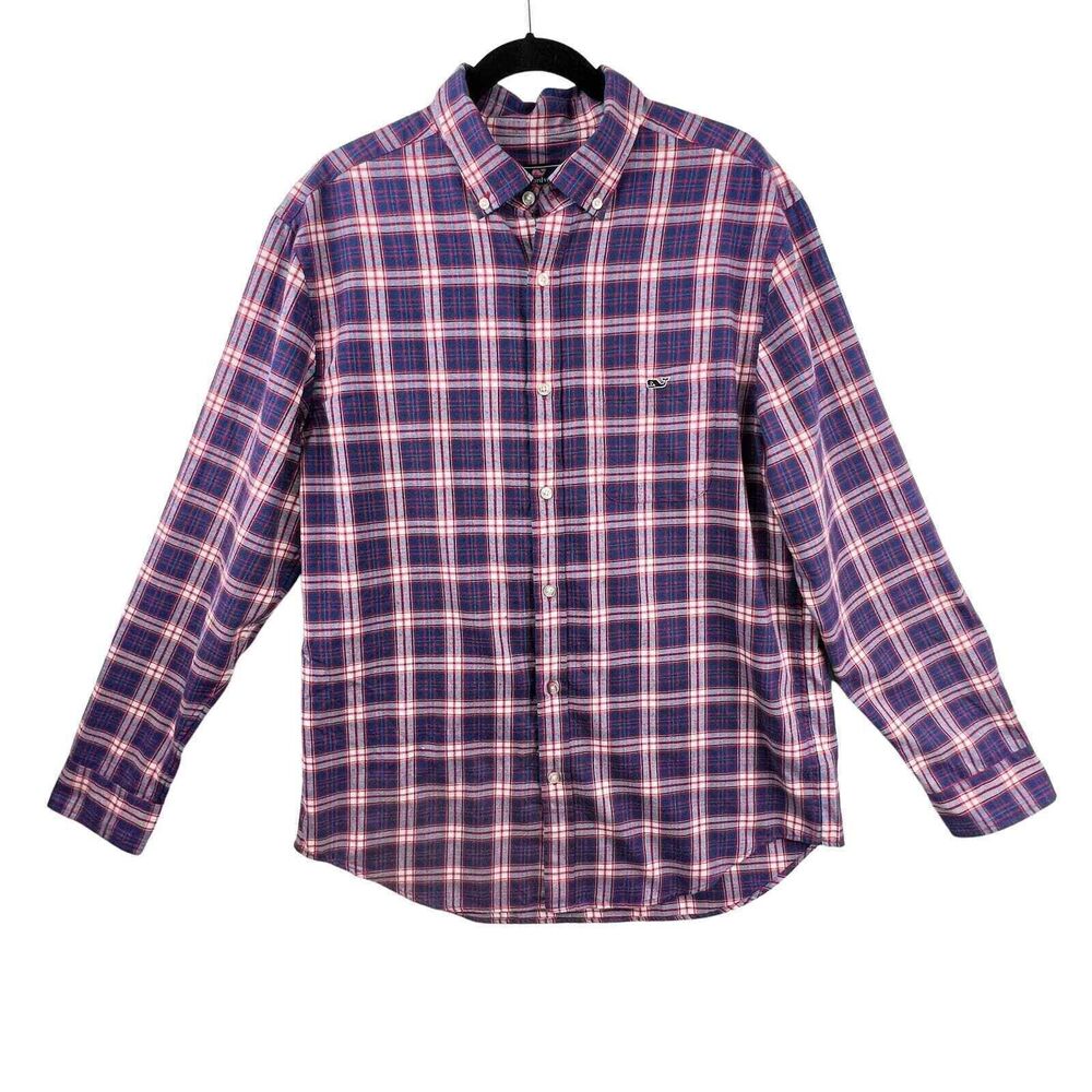 VINEYARD VINES Tucker Shirt Mens L Blue Red Plaid Performance Long Sleeve Whale